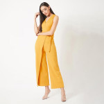 Women Mustard Yellow Solid Basic Jumpsuit